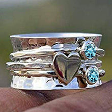 Load image into Gallery viewer, Amethyst and Moonstone Spinner Ring, 925 Sterling Silver Heart Designer Ring, Wide Band Ring, Hammered Meditation Ring (OPTIONS AVAILABLE FOR GEMSTONE & HEART)