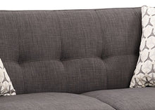Load image into Gallery viewer, AC Pacific Crystal Collection Upholstered Charcoal Mid-Century 3-Piece Living Room Set with Tufted Sofa, Loveseat, and Arm Chair and 4 Accent Pillows, Charcoal