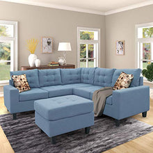 Load image into Gallery viewer, Harper & Bright Designs Sectional Sofa with Ottoman, Modern Soft Convertible Sofa Couch, Living Room Furniture Sofa Sets (Blue)
