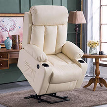 Load image into Gallery viewer, Mcombo Large Electric Power Lift Recliner Chair Sofa for Elderly Big and Tall People, 3 Positions, 2 Side Pockets and Cup Holders, USB Ports, Faux Leather 7406 (Cream White)
