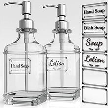 Load image into Gallery viewer, GLADPURE Soap Dispenser - 2 Pack, 18 Oz Antique Design Thick Glass Hand Soap Dispensers; with 304 Rust Proof Stainless Steel Pump, 6Pcs Clear Stickers, for Kitchen, Bathroom