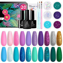 Load image into Gallery viewer, Beetles Gel Nail Polish Kit, Mermaid 20 Colors Soak Off Gel Polish Starter Kit with 1 Base Coat 1 Glossy & 1 Matte Top Coat 3 Nail Brushes 6 Colors Glitter 1 Mermaid Nail Stickers Holiday Gifts Set