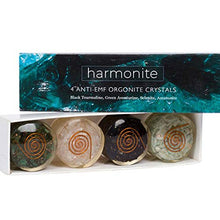Load image into Gallery viewer, 4 Meditation Crystals and Healing Stones, 5G emf Protection and Relaxation Gift Set. Black Tourmaline, Green Aventurine, Selenite and Amazonite Stress Relief, Self Care Orgonite Healing Crystals