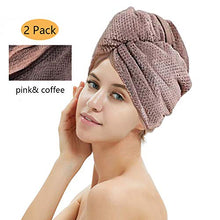 Load image into Gallery viewer, M-bestl 2 Pack Hair Drying Towels, Hair Wrap Towels, Super Absorbent Microfiber Hair Towel Turban with Button Design to Dry Hair Quickly(Coffee& Pink)