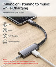 Load image into Gallery viewer, JSAUX USB C to 3.5mm Headphone and Charger Adapter, 2-in-1 USB C to AUX Mic Jack with PD 30W Fast Charging for Stereo, Earphones,Compatible with Galaxy S20/S21/S22 Note 20/10, Pixel 2/3/4 XL,-Grey