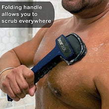 Load image into Gallery viewer, Bearback Back Scrubber: Premium Bath/Shower Back & Body Silicone Scrubber with Long Extendable Folding Handle for Adults/Men/Women/Elderly. Removable Scrubber. American Small Business (Navy)