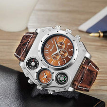 Load image into Gallery viewer, Avaner Mens Big Face Watch, Dual Time Zone Leather Strap Sport Watch, Analog Quartz Wrist Watch with Decorative Compass Thermometer Dial