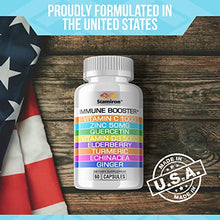 Load image into Gallery viewer, Immune Support with Quercetin Zinc 50mg Vitamin C 1000mg Vitamin D 5000 IU and Elderberry Turmeric Ginger for Adults Kids - 8 in 1 Vit D3 Immunity Defense Booster Supplement Vegan Friendly Made in USA