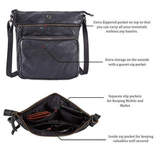 Load image into Gallery viewer, COCHOA Women's Crossbody Real Leather Triple Zip Bag, Purse, Travel Bag (Black)