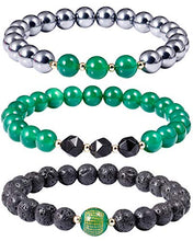Load image into Gallery viewer, Lightock Triple Protection Bracelet Lava Rock/Terahertz/Green Agate 8mm Beads Healing Energy Crystal Essential Oil Diffuses Yoga Friendship Bracelets(3pcs)