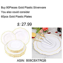 Load image into Gallery viewer, WDF 90Pieces Gold Plastic Silverware-Gold Plastic Cutlery with White Handle- Heavyweight Disposable Flatware Include 30Forks, 30 Spoons, 30 Knives