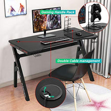 Load image into Gallery viewer, Gaming Computer Desk Home Office Desk Extra Large Modern Ergonomic Black PC Carbon Fiber Writing Desk Table with Cup Holder Headphone Hook