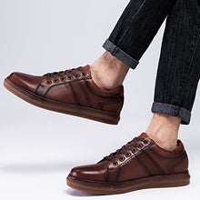 Load image into Gallery viewer, Men's Casual Oxford Sneakers Fashion Design Walking Shoes Brown Leather Daily Flats Slip On Shoe for Men Size 9