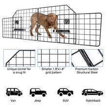 Load image into Gallery viewer, Vetoos Car SUV Dog Barrier, Vehicles Pet Divider Gate for Trunk Cargo Area - Extendable for Universal Fit, Foldable for Easy Storage, Straps & Bungee Cords for Double Stability, Rust-Proof Metal Mesh