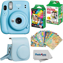 Load image into Gallery viewer, Fujifilm Instax Mini 11 Instant Camera + Fujifilm Instax Mini Twin Pack Instant Film (16437396) + Single Pack Rainbow Film + Case + Travel Stickers (Sky Blue)