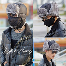 Load image into Gallery viewer, Jeff & Aimy Trapper Hat Aviator Earflap Hat Faux Fur Warm Winter Hat for Men Russian Ushanka Black