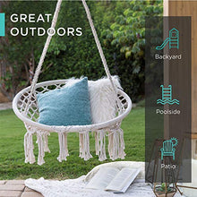 Load image into Gallery viewer, Best Choice Products Handwoven Cotton Macramé Hammock Hanging Chair Swing for Indoor & Outdoor Use w/Backrest, Fringe Tassels, 265 Pound Capacity - Beige