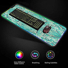 Load image into Gallery viewer, RGB LED Gaming Mouse Pad, Turquoise,Persian Shamse Motif Sun, Large Mouse Pad, Non-Slip Rubber Base, Waterproof Computer Keyboard Mouse Mat for Gamer/Esports Pros/Office, 31.5 x 11.8in