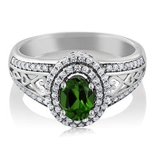 Load image into Gallery viewer, Gem Stone King Green Chrome Diopside 925 Sterling Silver Women's Ring 1.31 Ctw Oval (Size 8)