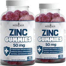 Load image into Gallery viewer, Zinc Gummies - 2 Pack - 50mg High Potency Immune Booster Zinc Supplement, Immune Defense, Powerful Natural Antioxidant, Non-GMO - by New Age, 120 Count
