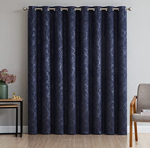 Load image into Gallery viewer, LINENZONE Damask Embossed Navy Blue Extra Wide Curtain Panels Used As Curtains for Patio Doors, Sliding Glass Door Curtain, Curtain Room Dividers, or Back Door Curtains. (Evelyn 102 x 84 Navy)