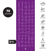 Load image into Gallery viewer, NewMe Fitness Instructional Yoga Mat, Purple - Printed w/ 70 Illustrated Poses, 24” Wide x 68” Long, for Women & Men : Non Slip, Eco Friendly PVC, Non Toxic : for Home or Gym : 5mm Thick