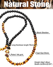 Load image into Gallery viewer, Jewever Long Tiger Eye Black Obsidian Chain Necklaces Healing Crystals Good Luck Charms Mothers Day Necklace Gifts for Women Strand Jewelry
