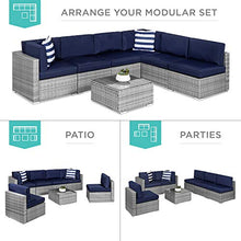 Load image into Gallery viewer, Best Choice Products 7-Piece Modular Outdoor Conversational Furniture Set, Wicker Sectional Sofas w/Cover - Gray/Navy