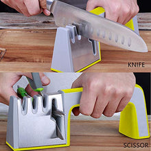 Load image into Gallery viewer, Knife Sharpener Kitchen Professional 4 In 1 Scissor Knife Sharpening Tool Chef's Best Choice Diamond, Tungsten Steel, Ceramic Stone, Non-Slip Base Professional Blades Sharpening Tools (yellow&gray)