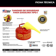 Load image into Gallery viewer, Eagle UI-20-FS Red Galvanized Steel Type 1 Gasoline Safety Can with Funnel, 2 gallon Capacity, 9.5" Height, 11.25" Diameter