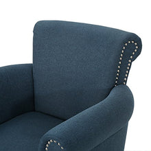 Load image into Gallery viewer, Christopher Knight Home Brice Vintage Scroll Arm Studded Fabric Club Chair, Navy Blue / Dark Brown