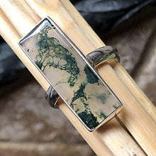 Load image into Gallery viewer, Natural Green Moss Agate 925 Solid Sterling Silver Ring Size 9