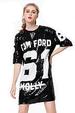 Load image into Gallery viewer, P&R Sparkle Glitter Sequins Hip Hop Jazz Dancing T-Shirt Dress Plus Size Clubwear,Black