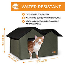 Load image into Gallery viewer, K&H Pet Products Outdoor Heated Kitty House Extra-Wide Olive/Black 26.5" x 15.5" x 21.5" 20W