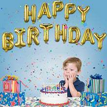 Load image into Gallery viewer, Happy Birthday Banner (3D Gold Lettering) Mylar Foil Letters | Inflatable Party Decor and Event Decorations for Kids and Adults | Reusable, Ecofriendly Fun
