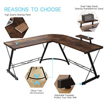 Load image into Gallery viewer, Corner Side L Shaped Table, Home Office Computer Desk with Small Desktop Shelf, Study Writing Desk with Round Fillet Edge, Desks for SOHO, Gaming Workstation with Monitor Stand (Rustic Brown)