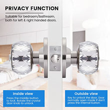 Load image into Gallery viewer, LOQRON Crystal Door Knobs with Lock and Keys, Glass Door Knobs with Privacy Lock, Luxurious Diamond Door Knob, Classic Interior Glass Door Knobs for Bedroom Bathroom Closet – Stain Nickel, 1 Pack