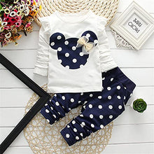Load image into Gallery viewer, Cute Toddler Baby Girls Clothes Set Long Sleeve T-Shirt and Pants Kids 2pcs Outfits (A-White+Navy, 3-6 Months)