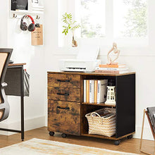 Load image into Gallery viewer, VASAGLE Industrial 3-Drawer File Cabinet, Mobile Lateral Filing Cabinet with Open Compartments, for A4, Letter Sized Documents, Printer Stand, Rustic Brown and Black UOFC041B01