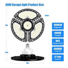 Load image into Gallery viewer, LED Garage Lights, 60W Deformable LED Garage Ceiling Lights 9000 LM CRI 80 Led Shop Lights for Garage, Garage Lights with 3 Adjustable Panels,Utility Led Garage Lighting,LED Light Bulbs for barn etc.