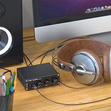 Load image into Gallery viewer, Fosi Audio Q4 - Mini Stereo Gaming DAC & Headphone Amplifier, 24-Bit/192 KHz USB/Optical/Coaxial to RCA AUX, Digital-to-Analog Audio Converter Adapter for Home/Desktop Powered/Active Speakers - Black
