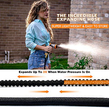 Load image into Gallery viewer, 50ft Expandable Garden hose with 8 pattern hose nozzle - 3/4’’ Solid Brass Fittings with Protective Washer No leak & Rust - Portable Storage Bag Easy Carry and Use