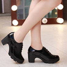 Load image into Gallery viewer, DADAWEN Women's Classic T-Strap Platform Mid-Heel Square Toe Oxfords Dress Shoes Black US Size 6.5