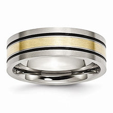 Load image into Gallery viewer, ICE CARATS Titanium 14k Yellow Inlay Flat 7mm Brushed Wedding Ring Band Size 10.50 Precious Metal Fine Jewelry for Women Gifts for Her