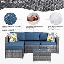 Load image into Gallery viewer, Walsunny Outdoor Furniture Patio Sets,Low Back All-Weather Small Rattan Sectional Sofa with Tea Table&Washable Couch Cushions&Upgrade Wicker (Aegean Blue)