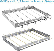 Load image into Gallery viewer, UNICOOK Heavy Duty Stainless Steel Barbecue Skewer Shish Kabob Set, 6pcs 13"L Skewer and Foldable Grill Rack Set, Durable and Reusable, Bonus of 50pcs 12.5"L Bamboo Skewers for Party and Cookout
