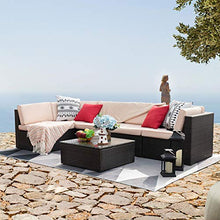 Load image into Gallery viewer, Devoko Patio Furniture Sets 6 Pieces Outdoor Sectional Rattan Sofa Manual Weaving Wicker Patio Conversation Set with Glass Table and Cushion (Beige)