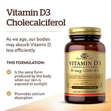 Load image into Gallery viewer, Solgar Vitamin D3 (Cholecalciferol) 55 mcg (2200 IU) Vegetable Capsules - 100 Count