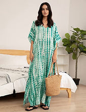 Load image into Gallery viewer, Bsubseach Women Kaftan Dresses Half Sleeve Plus Size Bathing Suit Cover Ups Tie Dye Lake Blue Caftan Dresses