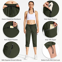 Load image into Gallery viewer, MOCOLY Women's Hiking Capris Pants Outdoor Lightweight Quick Dry Water Resistant UPF 50 Cargo Pants with Zipper Pockets Army Green XXL